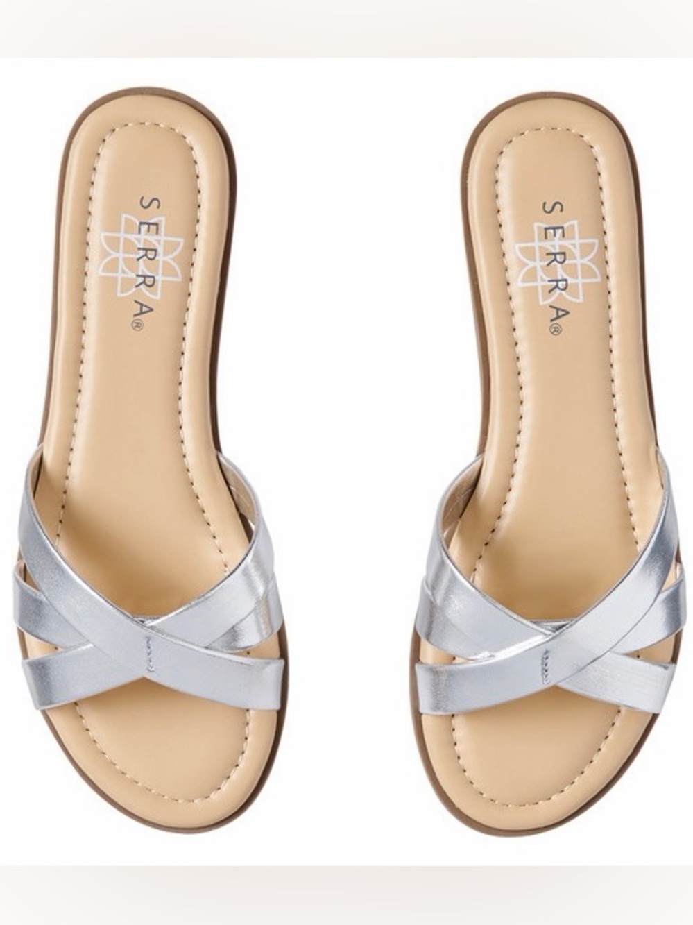 Serra Geometric Metallic Silver Slide Sandals